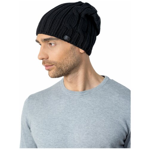 фото Шапка мужская объемной вязки с закрепкой-хлястиком сзади landre карлос 08 черный