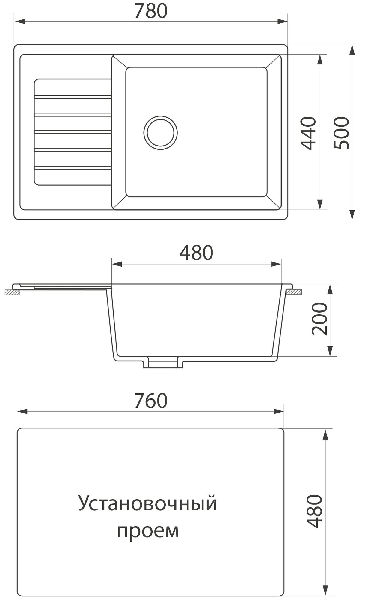 Кухонная мойка врезная GreenStone GRS-78L-310 серый - фотография № 2