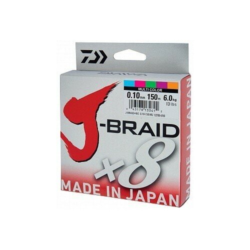 фото Леска плетеная daiwa "j-braid x8", 0,10 мм, 150 м, 6 кг (мультиколор)