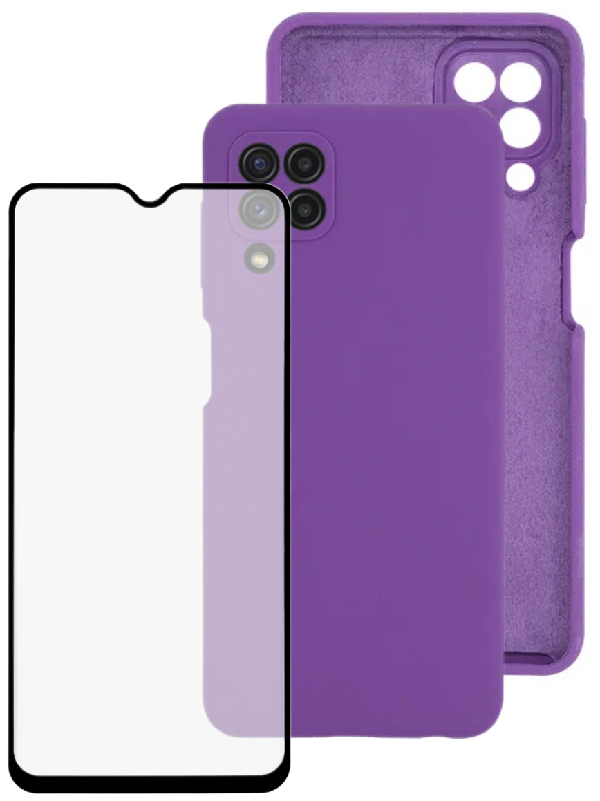 Комплект 2 в 1: Чехол Silicone Case №48 + защитное стекло для Samsung Galaxy A22 / M22 / M32 / Накладка / бампер с защитой камеры Самсунг а22