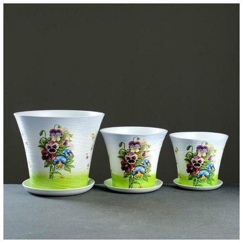 фото Набор горшков цветочных грация декупаж из 3-х 1,1 / 1,8 / 3,8л yandex market