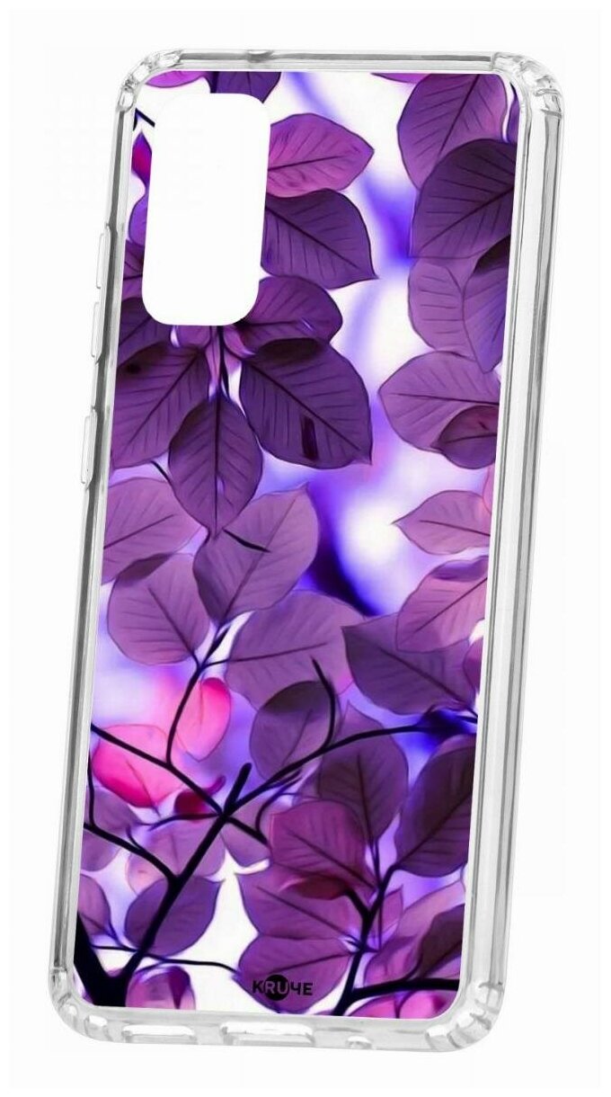 Чехол для Samsung Galaxy S20 Kruche Print Purple leaves, пластиковая накладка, силиконовый бампер с защитой камеры, защитный прозрачный кейс с рисунком