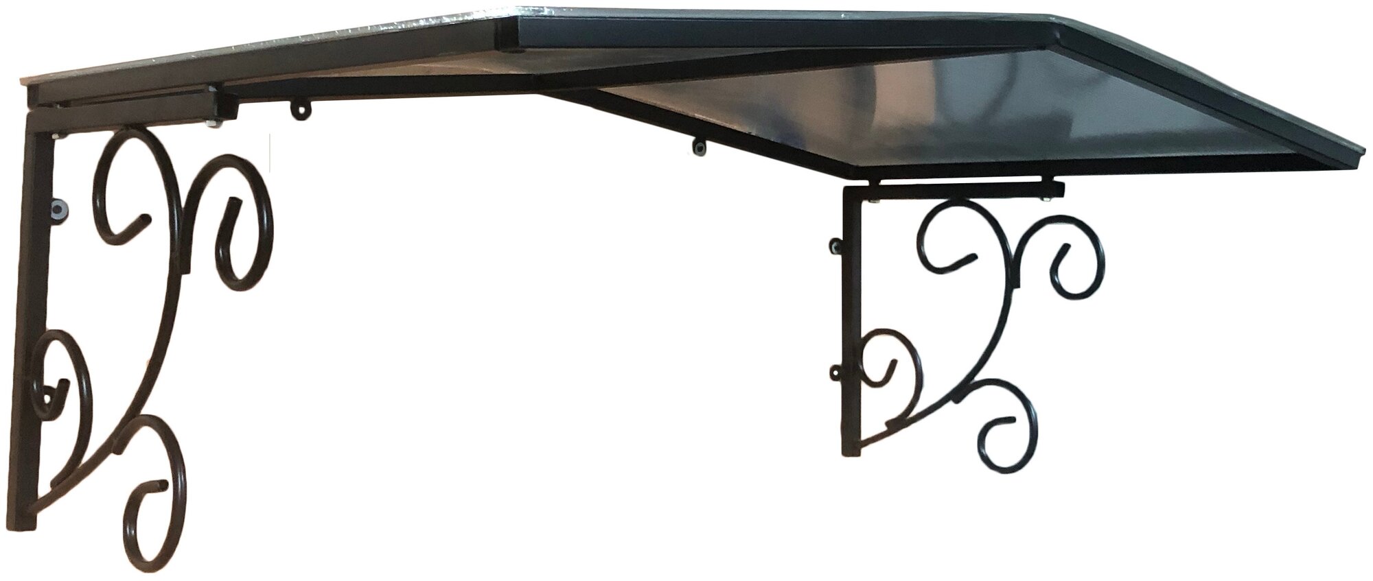 Козырек металлический над входной дверью YS142, ArtCore, черный каркас с прозрачным поликарбонатом