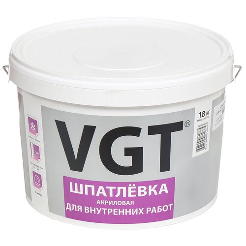 Шпатлевка VGT, акриловая, для внутренних работ, 18 кг шпатлевка русские узоры латексная для внутренних работ 18 кг