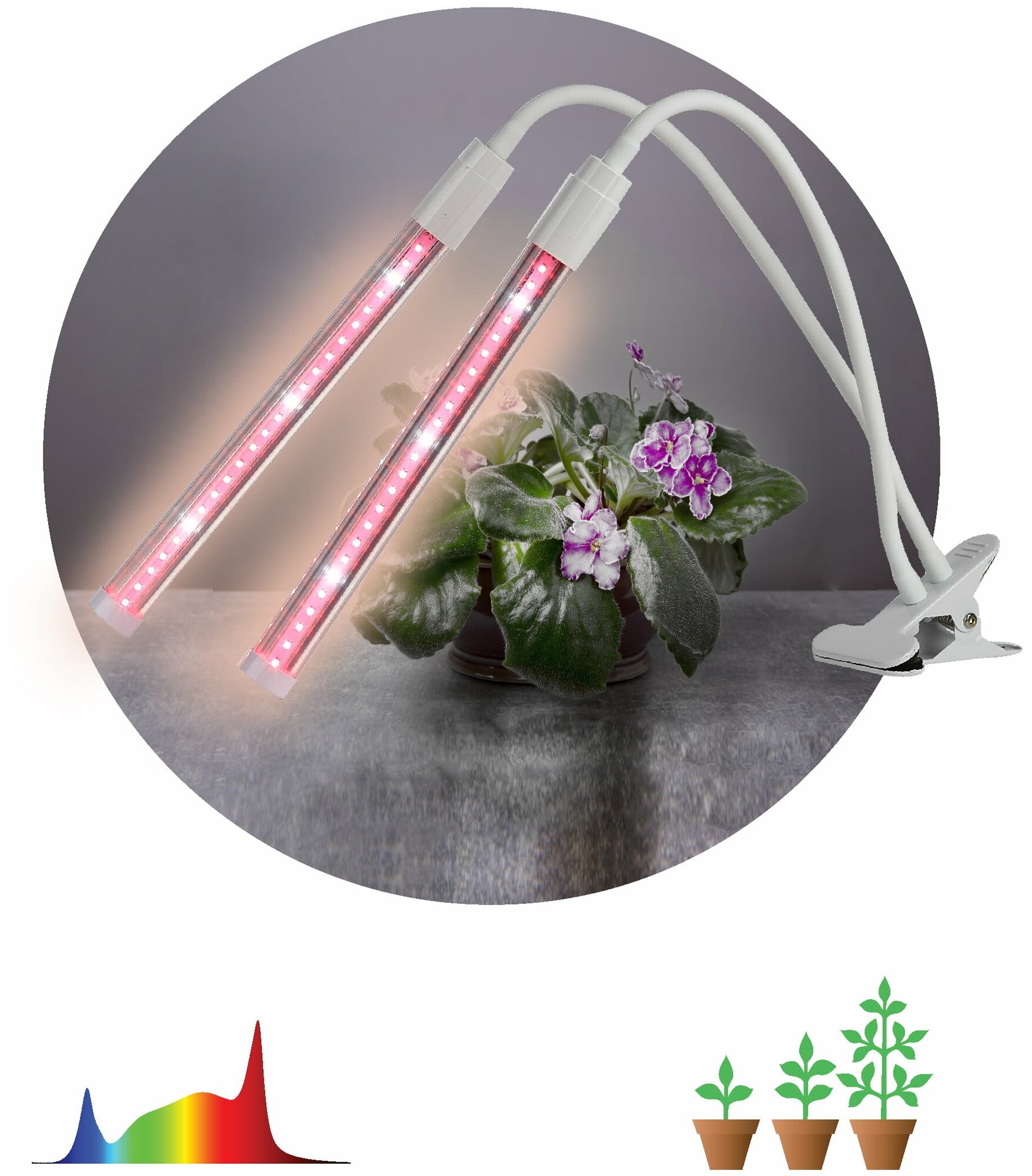 Светильник для растений на прищепке ЭРА FITO-20W-АLED-L полного спектра 12 Вт белый 1шт