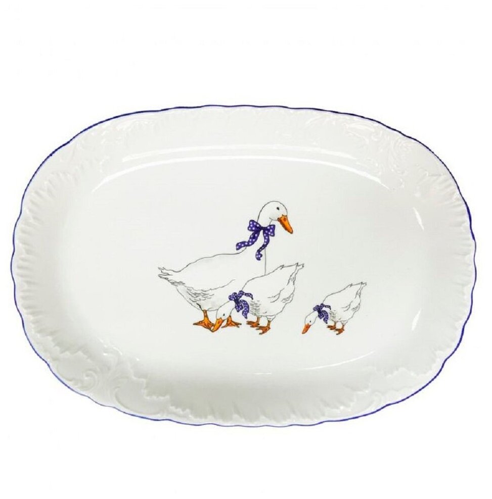 фото Блюдо 29 см овальное Cmielow "Рококо /Гуси" / 109881