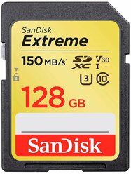 Карта памяти SDXC 128GB SanDisk Extreme R/W=150/70MB/s, V30, U3, A1,UHS-I, 4K UHD (SDSDXV6-064G-GNCIN)