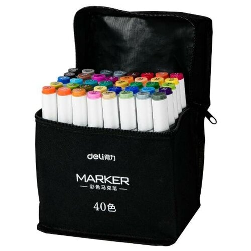 фото Deli набор маркеров для скетчинга deli 70807-40 двухсторонний 40цв. ассорти текстильная сумка