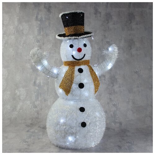 фото Luazon lighting фигура текстиль "снеговик. жёлтый шарф", 80 см, 100 led, 220v, белый