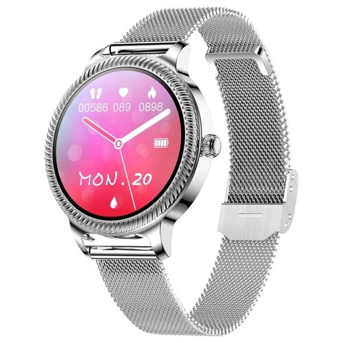 Смарт часы фитнес браслет LEMFO AK38 женские с пульсометром шагомером счетчиком калорий водонепроницаемыесеребристые 469000₽