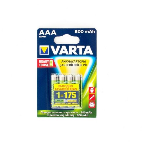 Аккумулятор VARTA LONGLIFE Ready 2 Use (предзаряженный) АAA, 1.2 В, 800 мАч, NiMH BL4 аккумулятор varta aaa 800 mah b4 rtu 56703 101 414