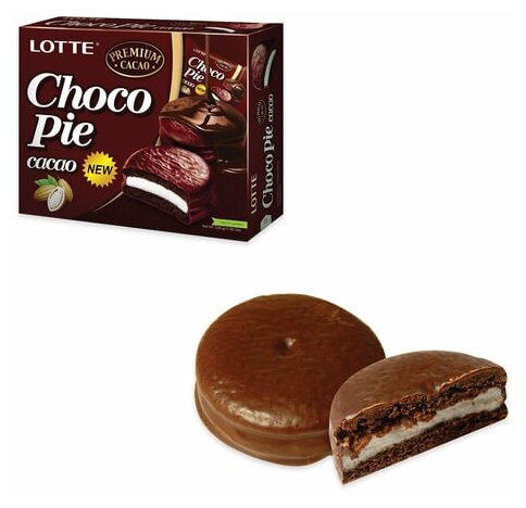 Печенье LOTTE (12 шт х 28 г), 2 шт по 336 г "Choco Pie Cacao" глазированное - фотография № 1