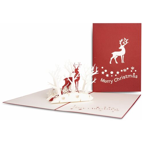 3D открытка рождественский олень В лесу