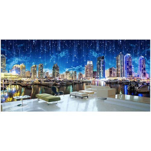 Фотообои Уютная стена 3D ночной мегаполис 560х270 см Бесшовные Премиум (единым полотном)