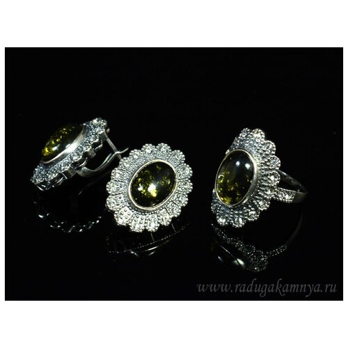 Комплект бижутерии: кольцо, янтарь, размер кольца 19 amberholl женственное позолоченное кольцо с медовым янтарём ромашка