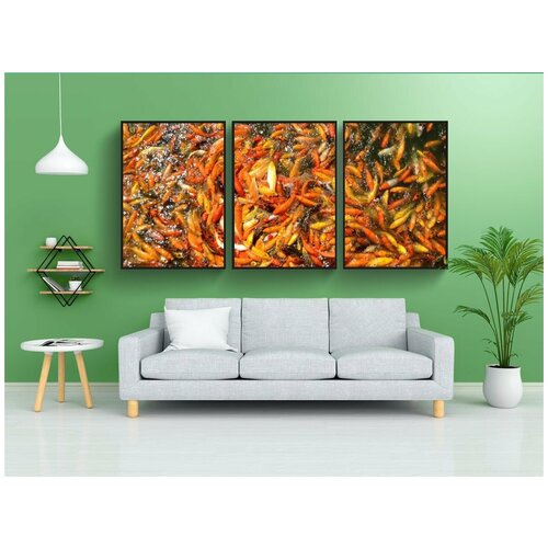 фото Набор модулных постеров для интерьера "koi рыбы, пруд, рыбы" 60x90 см. в тубусе, без рамки lotsprints