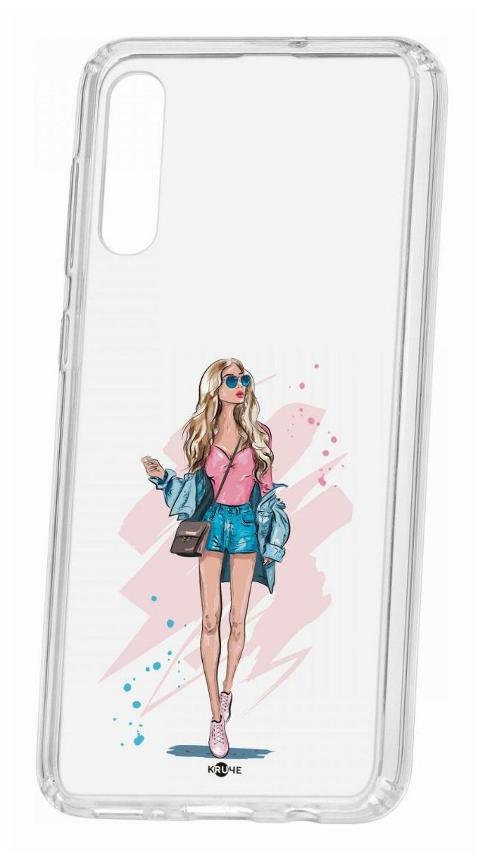 Чехол для Samsung Galaxy A50/A50S/A30S Kruche Print Fashion Girl, пластиковая накладка, силиконовый бампер с защитой камеры, прозрачный с рисунком