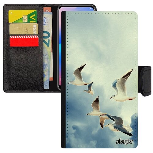 фото Противоударный чехол-книжка на телефон // iphone x // "чайки" моевка море, utaupia, голубой
