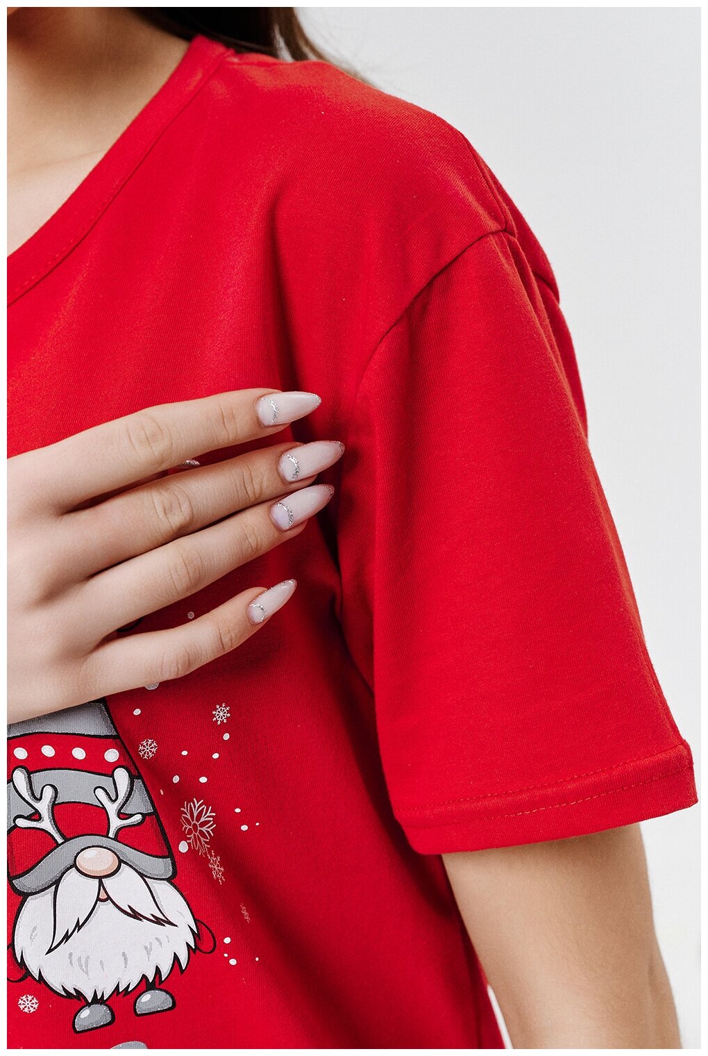 Комплект женский домашний НГ (футболка/брюки), цвет красный, размер 54 - фотография № 6