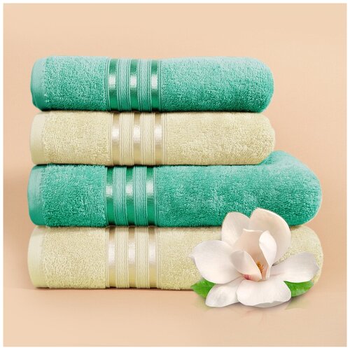 фото Набор из 4 полотенец harmonika цвет: экрю, мятный (50х80 см - 2 шт, 70х130 см - 2 шт) dome