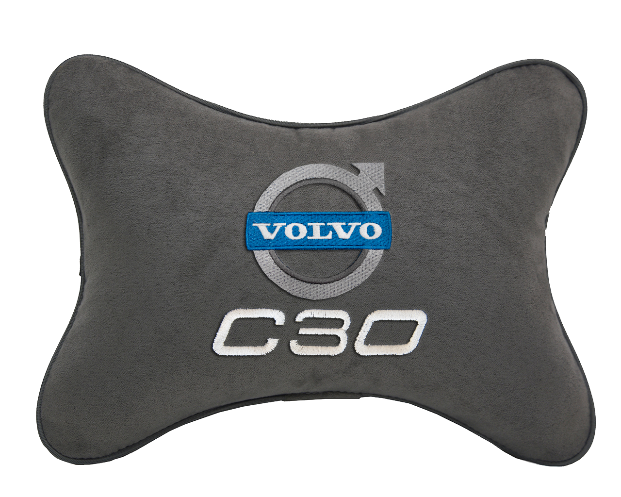 Подушка на подголовник алькантара D.Grey с логотипом автомобиля VOLVO C30