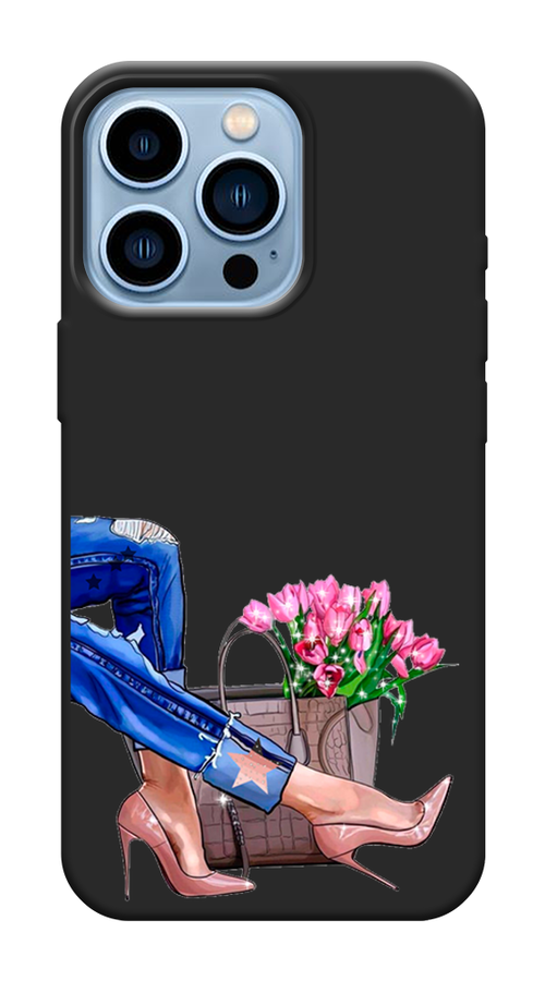 фото Матовый силиконовый чехол "Сиреневая цветочная рамка" на Apple iPhone 13 Pro / Айфон 13 Про