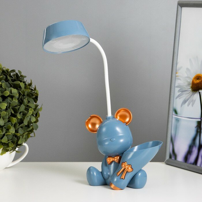 фото Настольная лампа с точилкой "Мишка" LED 2Вт 3000К USB АКБ синий 15х14х30 см
