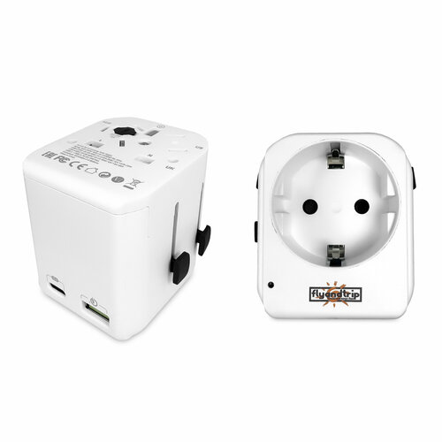 Сетевой адаптер Flyandtrip для путешествий универсальный с 1 USB (QC) и 1 Type C (PD) разъемами 1 шт