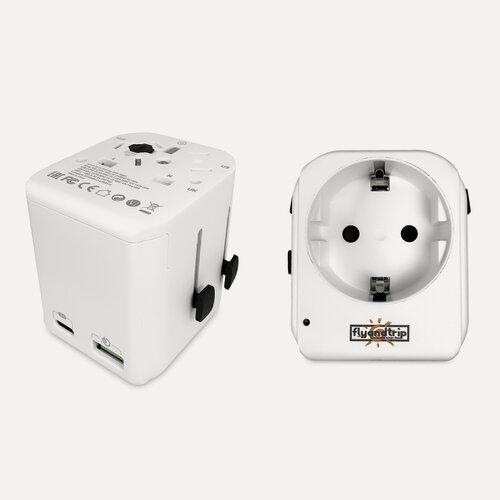 Изображение товара Сетевой адаптер Flyandtrip для путешествий универсальный с 1 USB (QC) и 1 Type C (PD) разъемами 1 шт