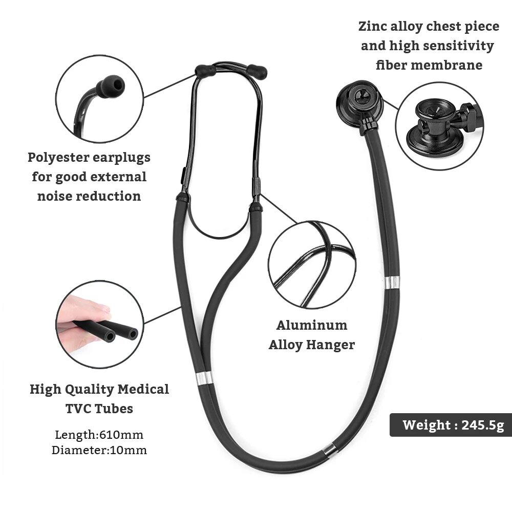Изображение XceeFit Heart-lung Cardiology Stethoscope, All Black