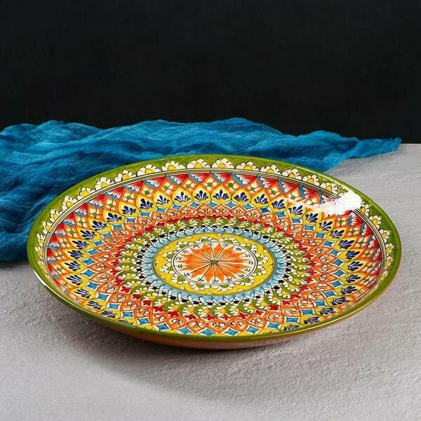 Ляган узбекский Риштанская керамика"Узоры" для плова, 36 см, красный Шафран 5279291 .