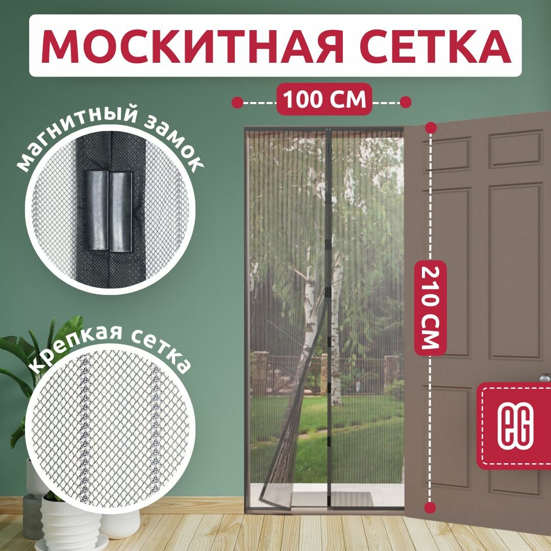 Москитная сетка на дверь еврогарант на магнитах штора дверная против насекомых занавеска черная