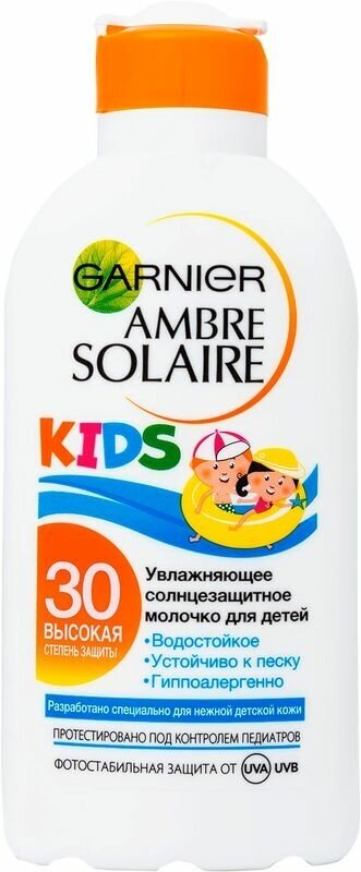 Детское солнцезащитное молочко для тела Garnier Ambre Solaire Непобедимое увлажняющее водостойкое SPF 30 200 мл