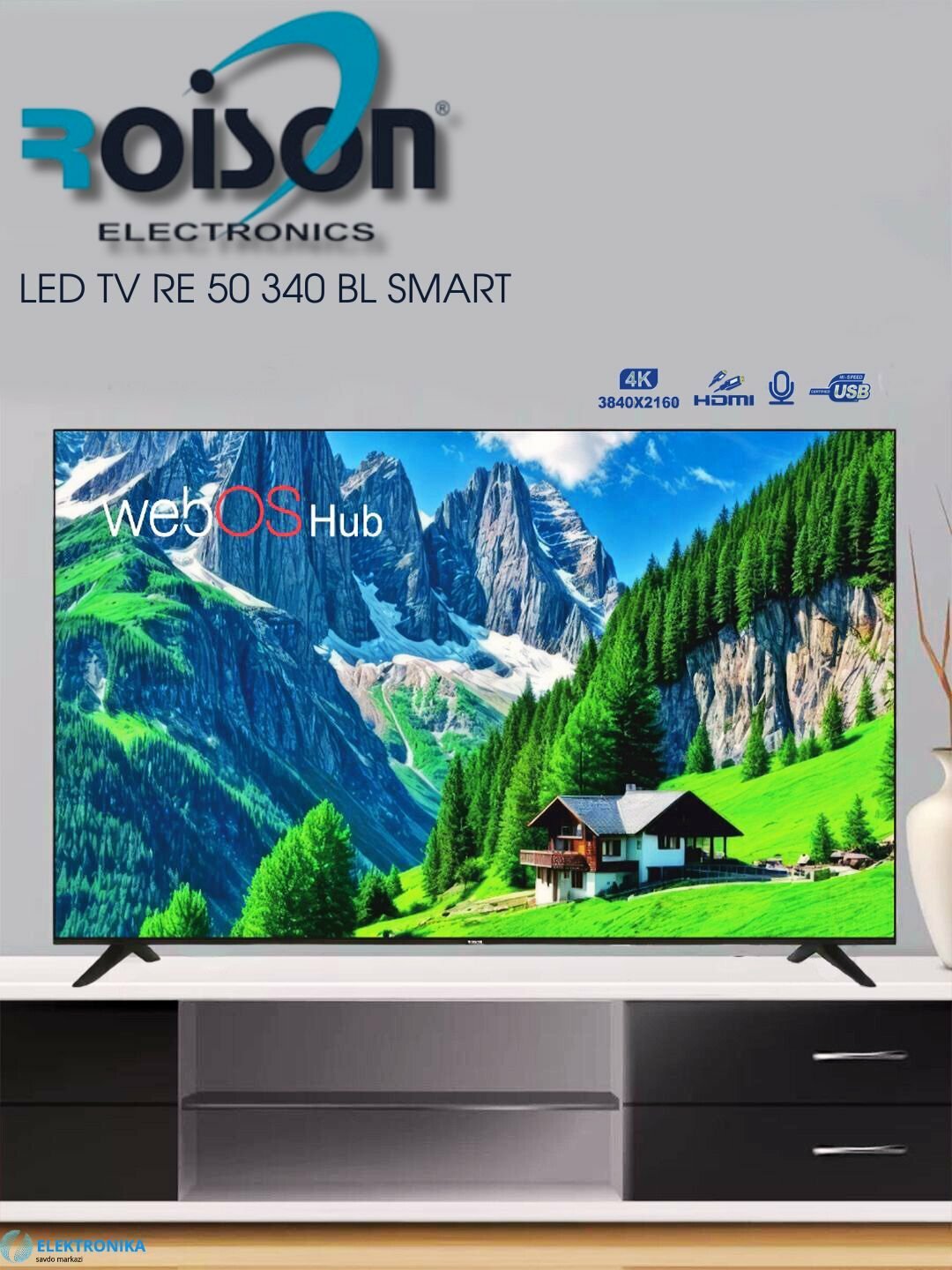 Телевизор Roison RE50340BL, диагональ 50", ОС webOS, 4K, поддержка HDR