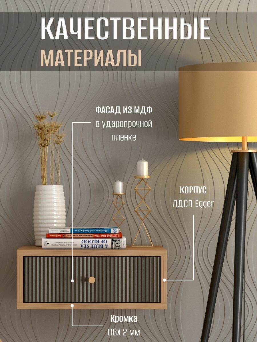 Тумба прикроватная подвесная Лайт, серый 38х35х15 см — фото 1
