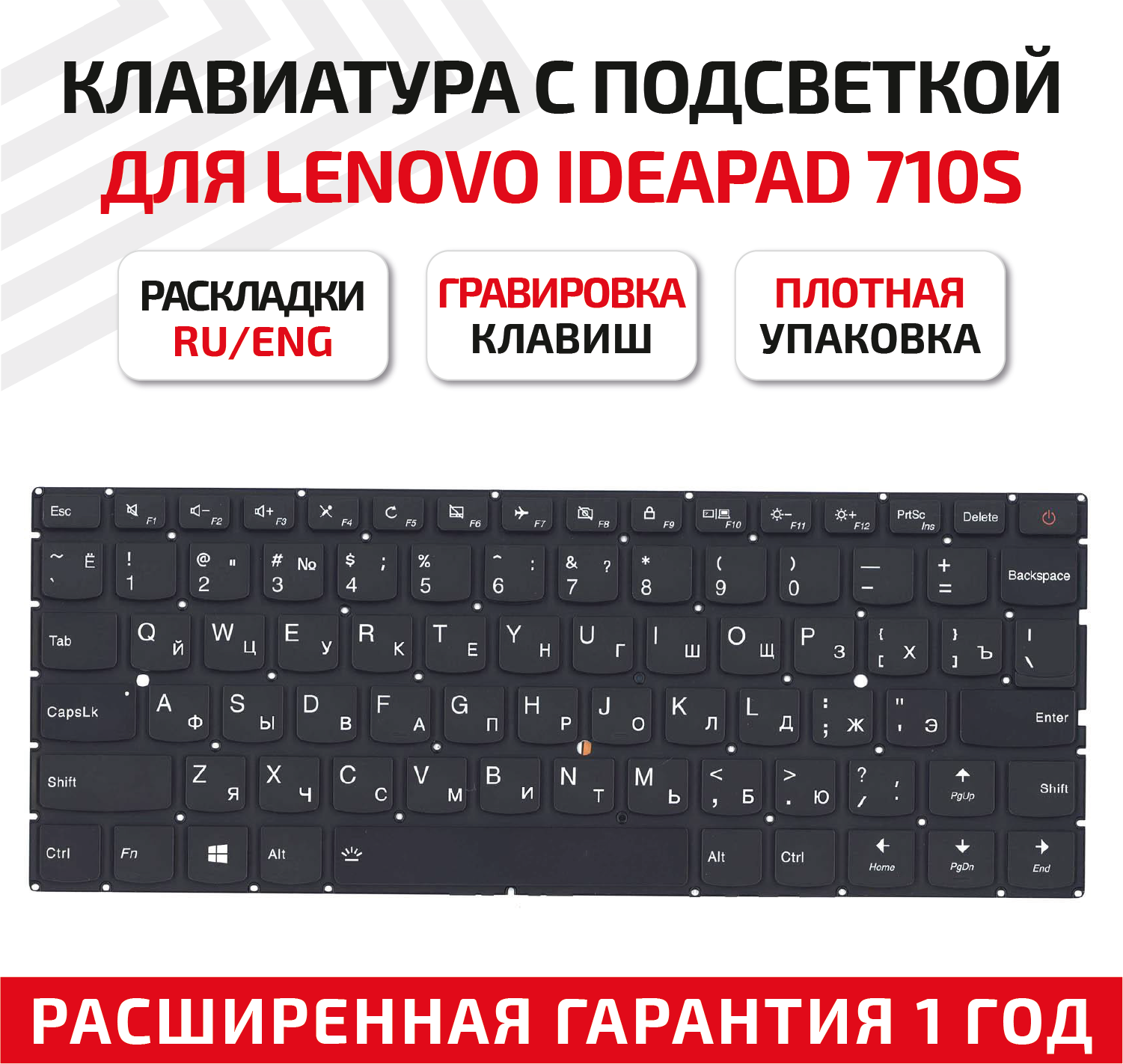 Клавиатура (keyboard) SN20K82338 для ноутбука Lenovo IdeaPad 510S-13ISK 710S-13IKB, 710S-13ISK, черная с подсветкой