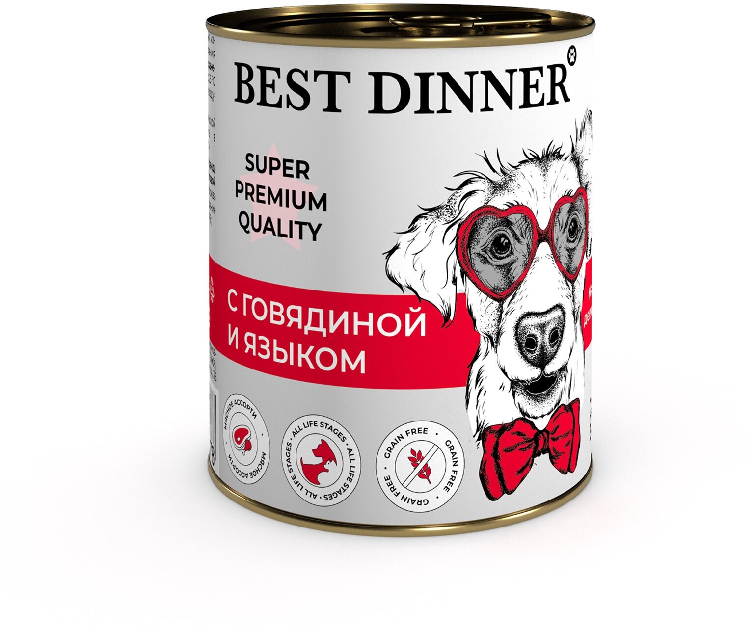 Best Dinner Super Premium 6шт по 340г Мясные деликатесы мясное ассорти консервы для взрослых собак и щенков с 6 мес.