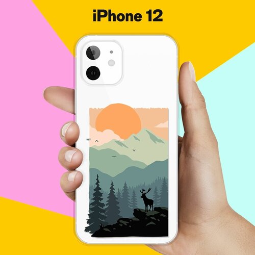 Силиконовый чехол Горы и лес на Apple iPhone 12 силиконовый чехол на apple iphone 14 эпл айфон 14 с рисунком заснеженный лес и горы