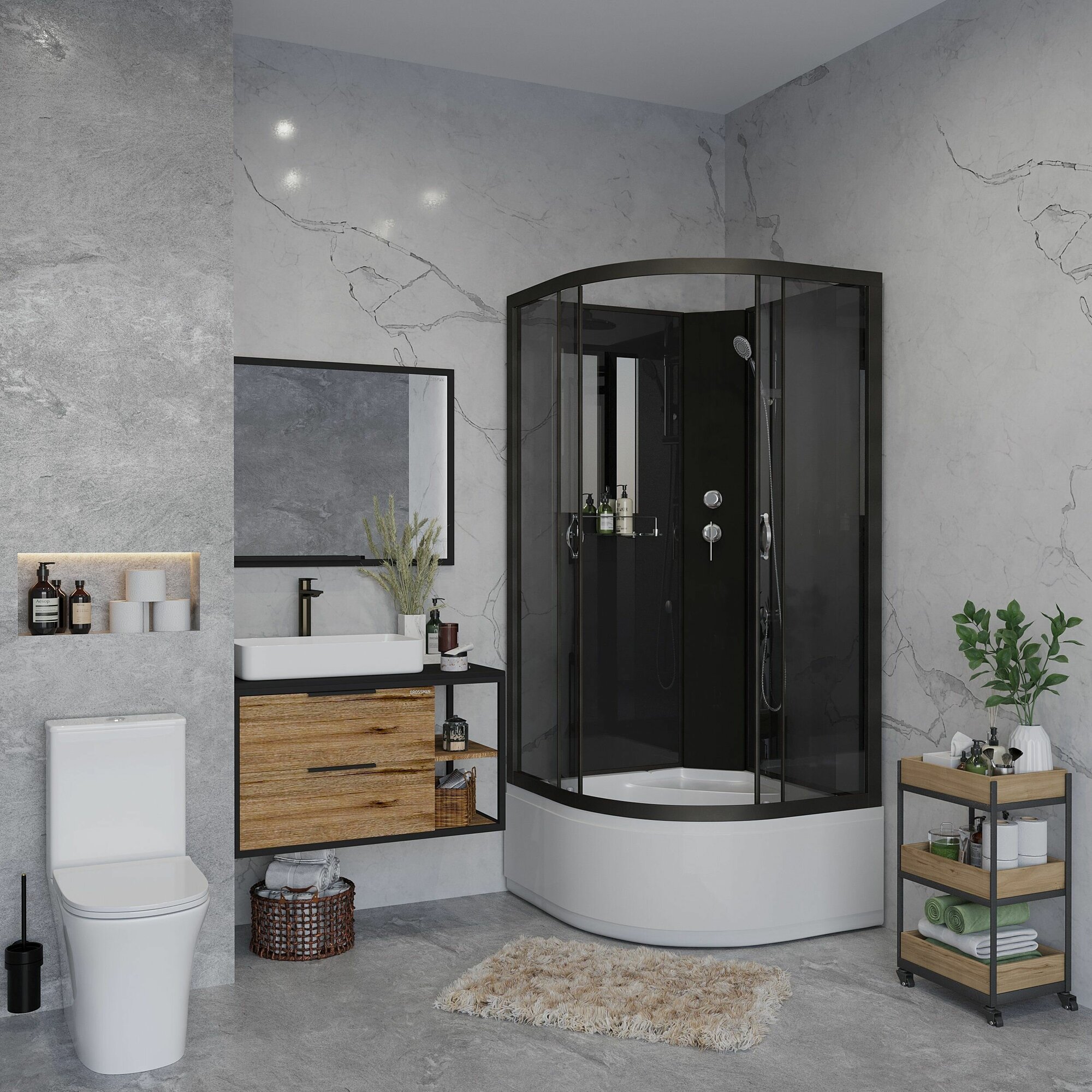 фото Душевая кабина Niagara NG-6508-14BK (900х900х2000) высокий поддон (40см) стекло тонированное, алюминиевый профиль черный