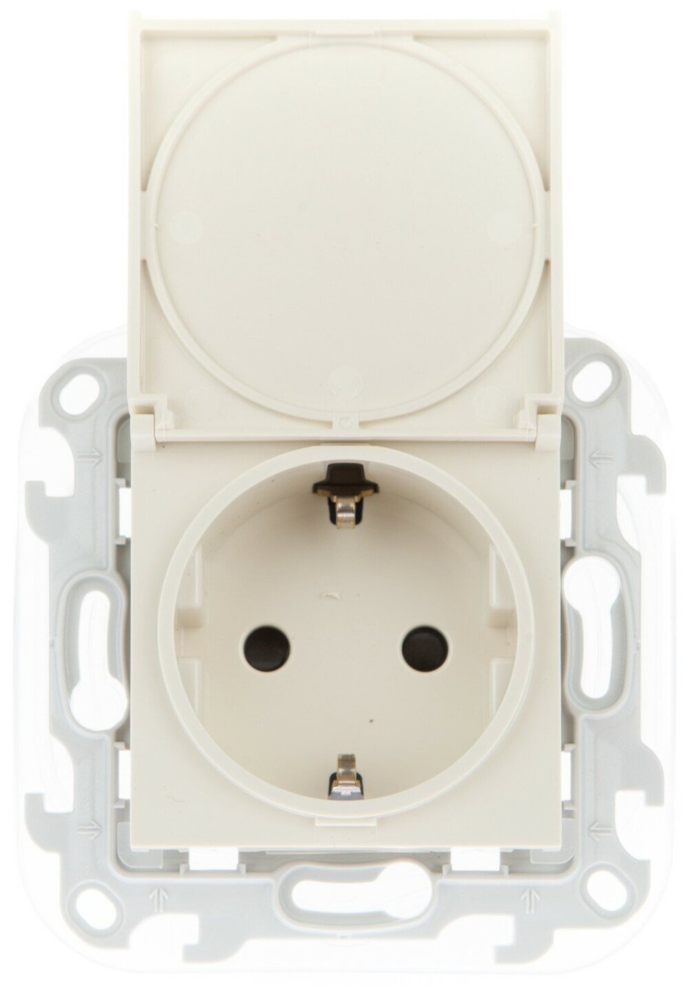 Simon 24 Слоновая кость Розетка 2К+3 Sсhuko IP44 c крышкой и защитными шторками 2450448-031
