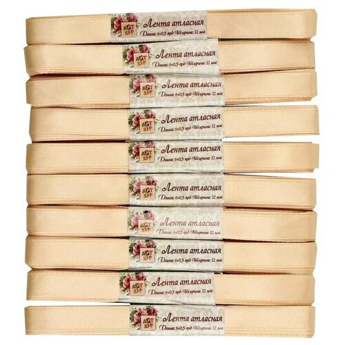 фото Лента арт узор атласная 12 мм, 5.4 м, набор 10 шт. 156 бледно-бежевый