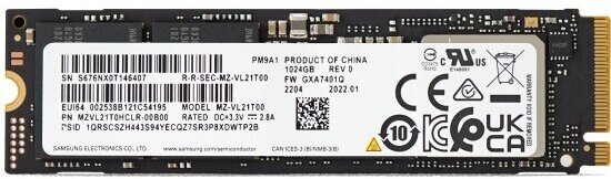 Накопитель SSD Samsung M.2 PM9A1 1Tb PCIe 4.0 x4 NVMe 3D NAND TLC MZVL21T0HCLR-00B00