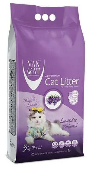 Van Cat Комкующийся наполнитель без пыли с ароматом Лаванды, пакет (Lavender) фиолетовый urn1012, 5 кг - фотография № 9