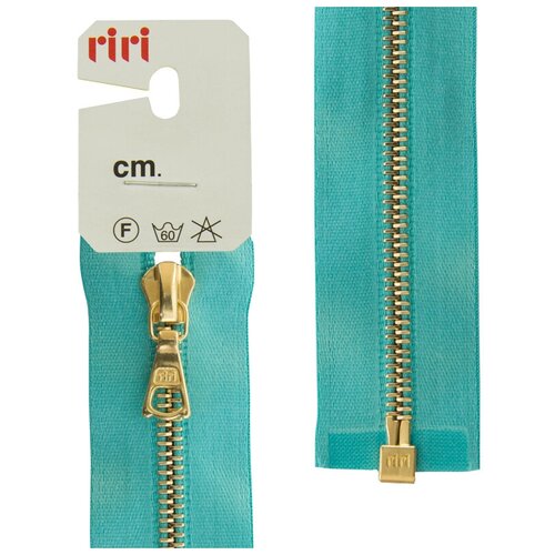 фото Молния металл, gold, разъёмная 1 замок, на атласной тесьме, 4 мм, 70 см, цвет 5859, бирюзовый riri