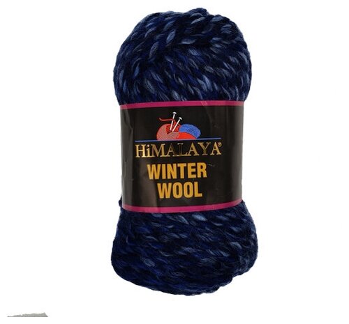 Пряжа Himalaya Winter wool, Цвет19 Темно-синий Голубой(5 мотков), акрил-80%, шерсть-20%