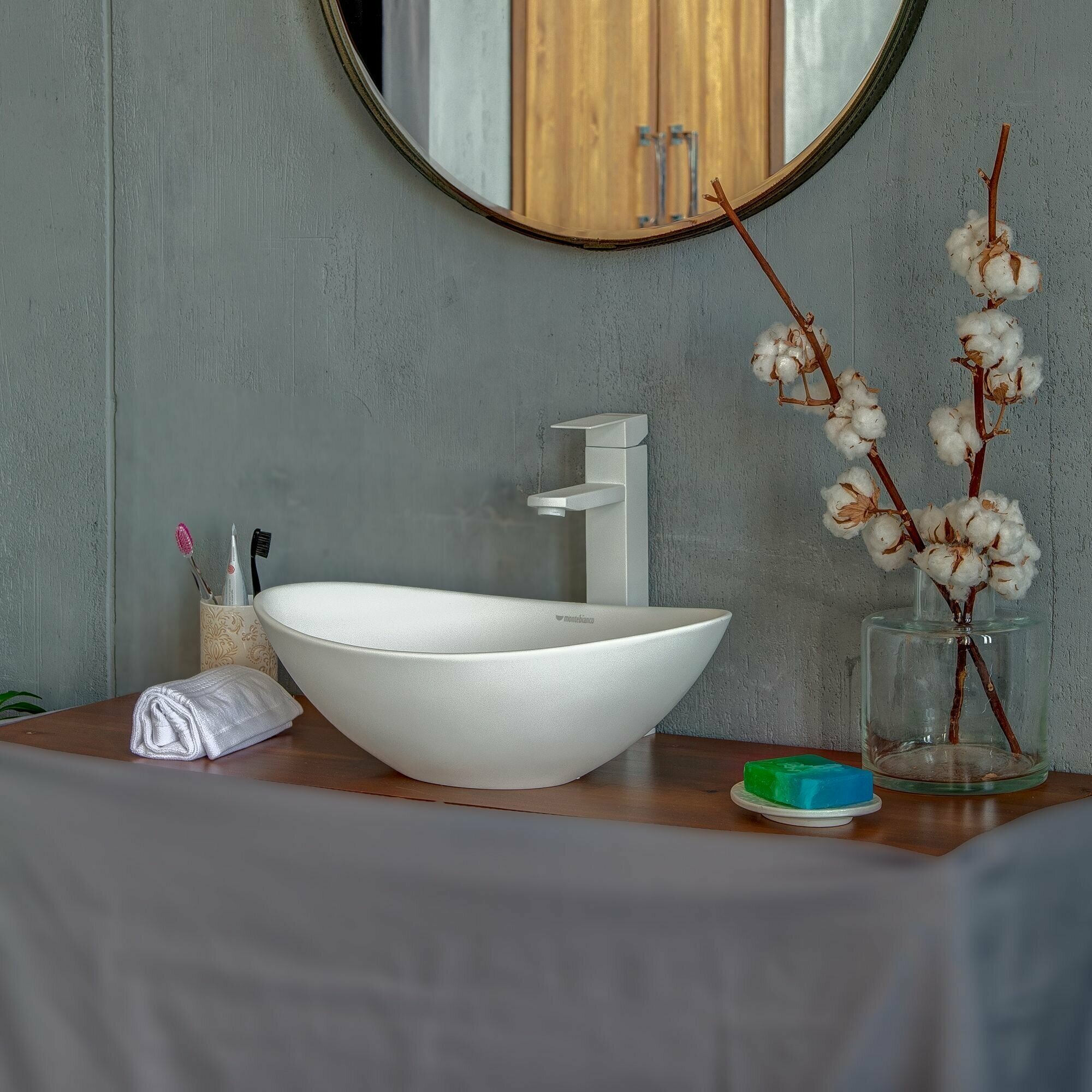 Раковина для ванной матовая из искусственного камня, накладная, Montebianco Averno - фотография № 2
