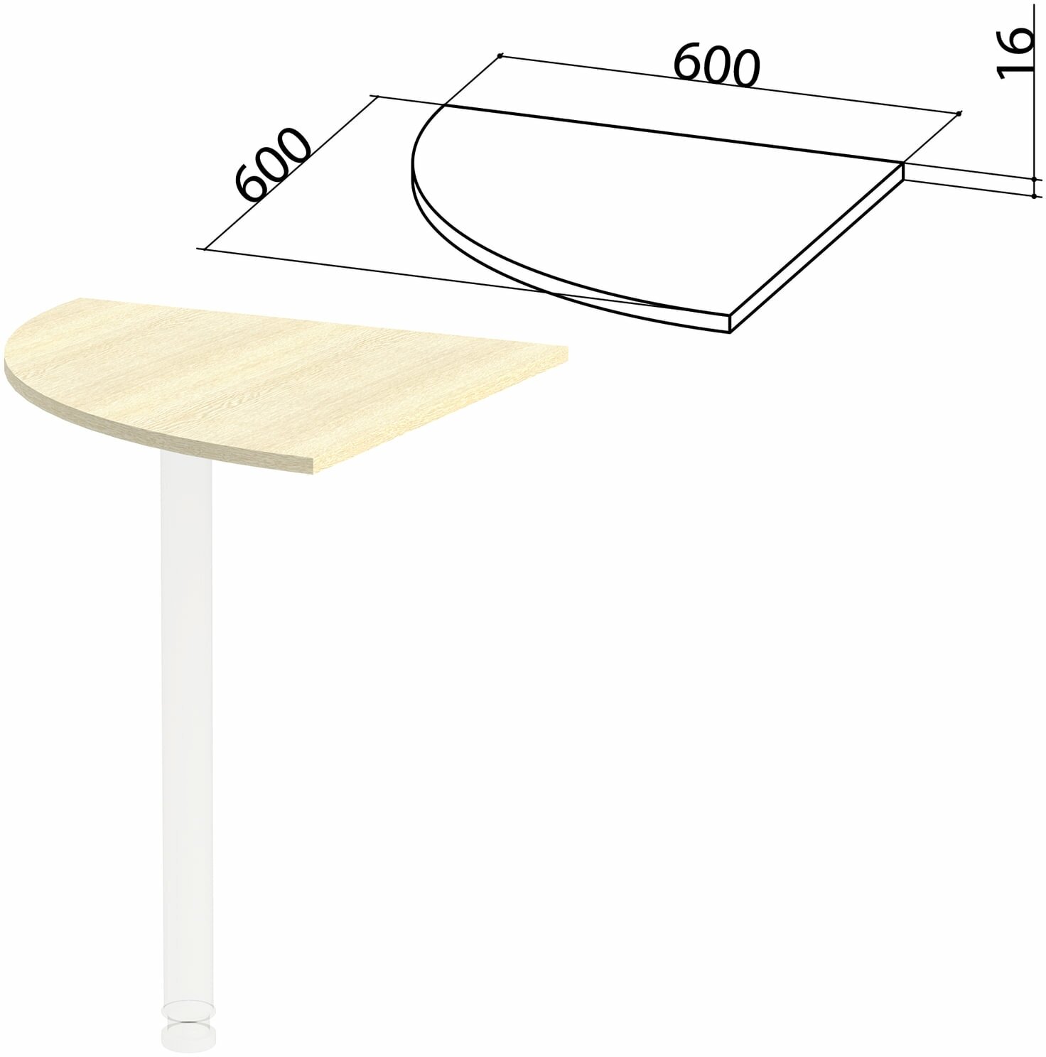 Стол приставной канц угловой, канц, 600х600х750 мм, без опоры, цвет, дуб молочный (ПК34.15)