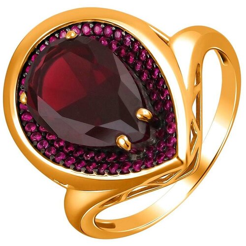 фото Эстет кольцо с гранатом и корундами из серебра с позолотой 48к253385п, размер 17
