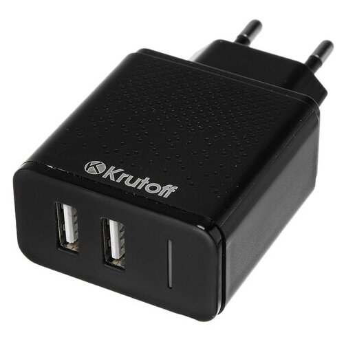 Сетевое зарядное устройство Krutoff, 2 USB, 2.4 A, черное