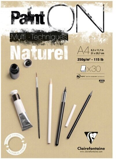 Альбом Clairefontaine для смешанных техник 30л, А4, на склейке "Paint'ON Naturel", 250г/м2, крафт